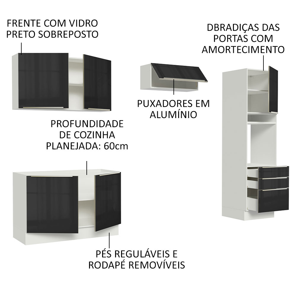 Foto 4 | Gabinete de Cocina Integral Completa Madesa 260 cm Lux Blanco Negro 05