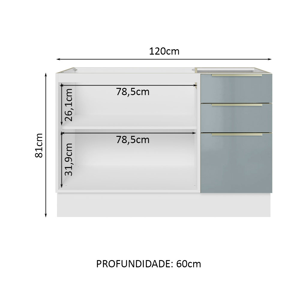 Foto 4 pulgar | Gabinete Bajo de Cocina para Fregadero Madesa de 120 cm 2 Puertas 3 Cajones sin Encimera Lux Blanco y Gris