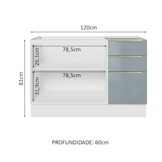 Foto 3 | Gabinete Bajo de Cocina para Fregadero Madesa de 120 cm 2 Puertas 3 Cajones sin Encimera Lux Blanco y Gris