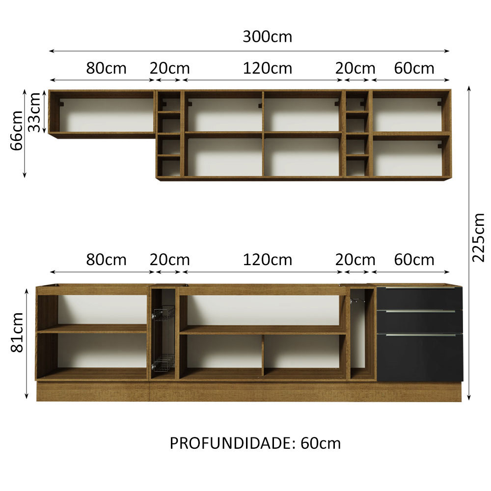 Foto 4 pulgar | Gabinete de Cocina Integral Completa Madesa 300 cm Lux Sabrina Rústico Negro