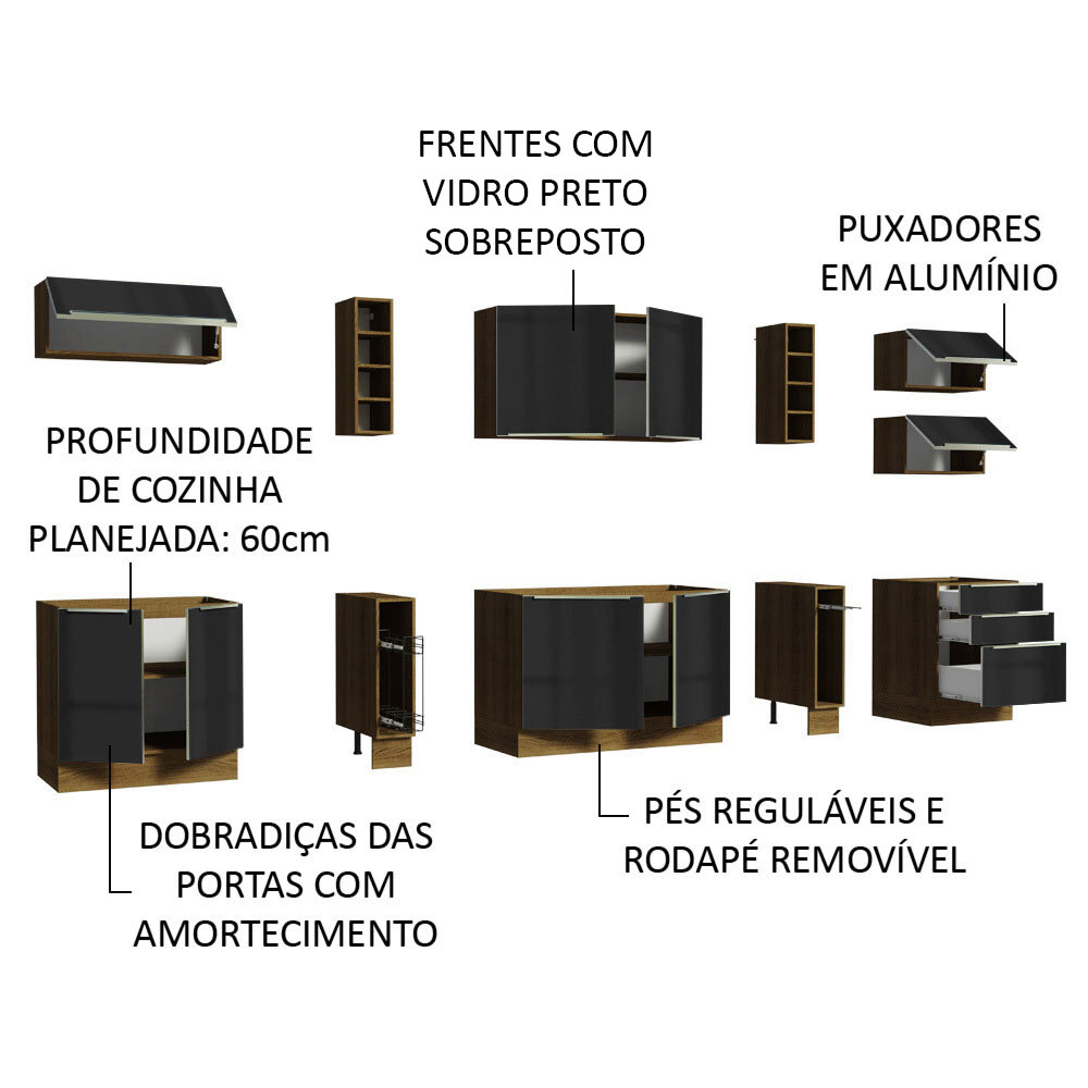 Foto 4 | Gabinete de Cocina Integral Completa Madesa 300 cm Lux Sabrina Rústico Negro