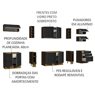 Foto 4 | Gabinete de Cocina Integral Completa Madesa 300 cm Lux Sabrina Rústico Negro