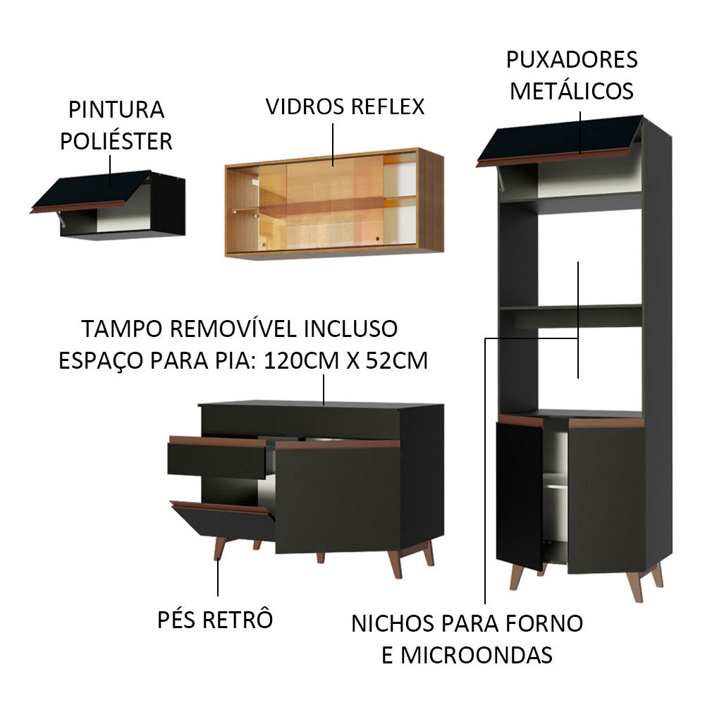 Foto 5 pulgar | Gabinete de Cocina Integral Madesa 260 cm Reims Negro Rústico 01
