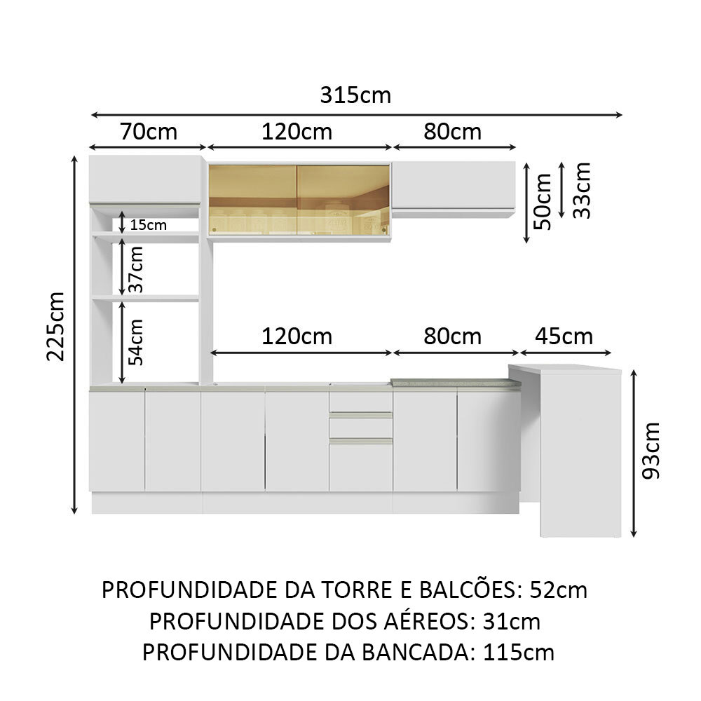 Foto 3 | Gabinete de Cocina Integral Completa Madesa 315 cm Glamy Blanco 01