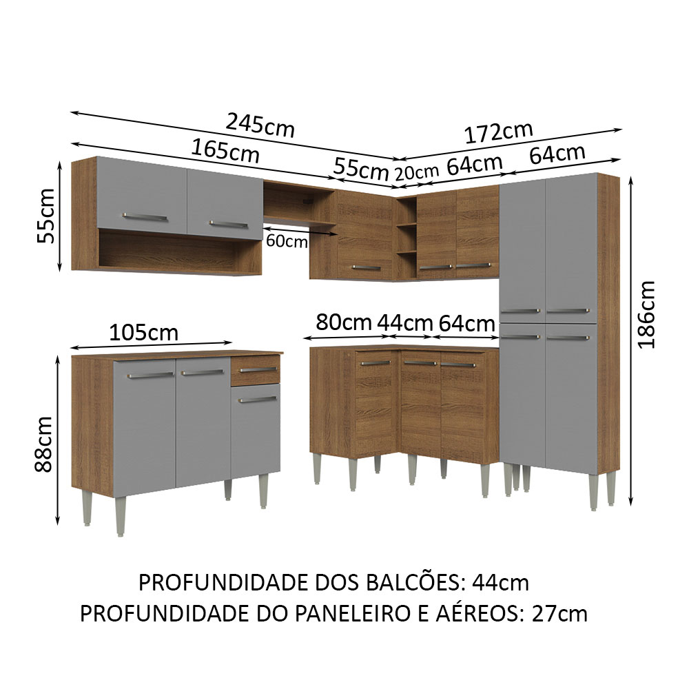 Foto 3 | Cocina Integral Madesa GCEM417002J1 Gris de 417 Cm