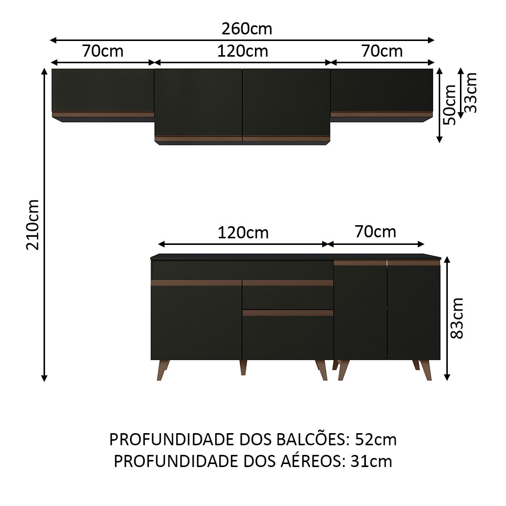 Foto 4 pulgar | Cocina Integral Madesa GRRM2600108N Negra 260 Cm