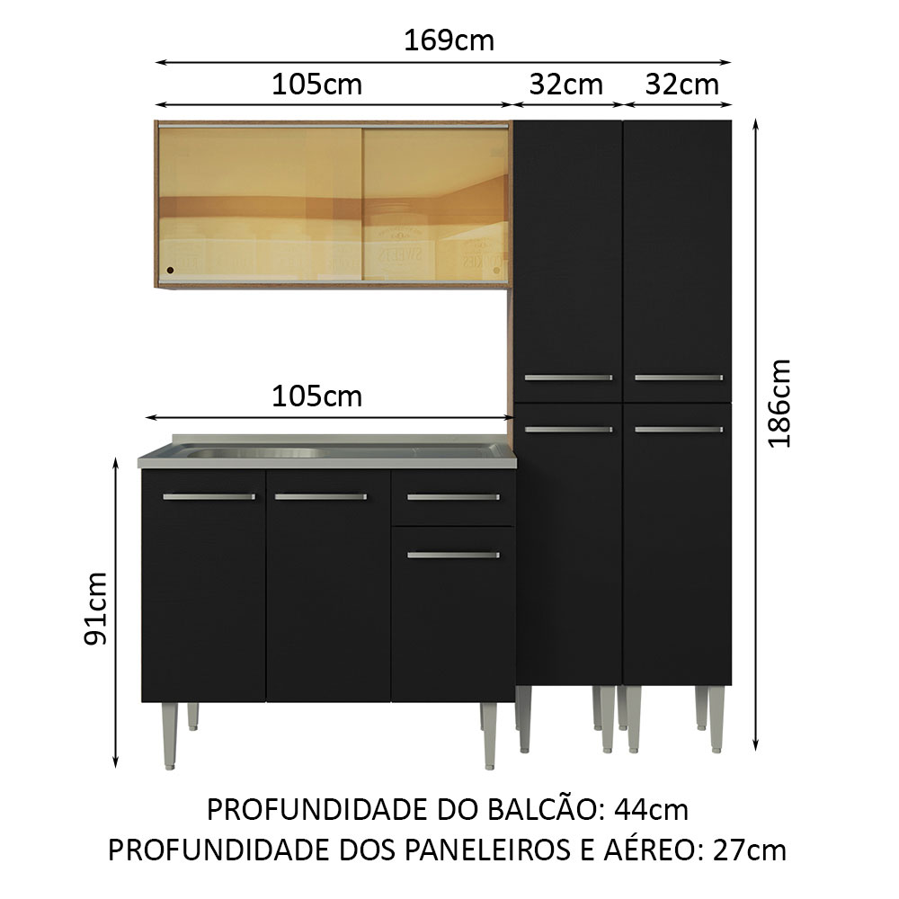 Foto 4 pulgar | Cocina Integral Madesa GREM1690127K Negra 169 Cm