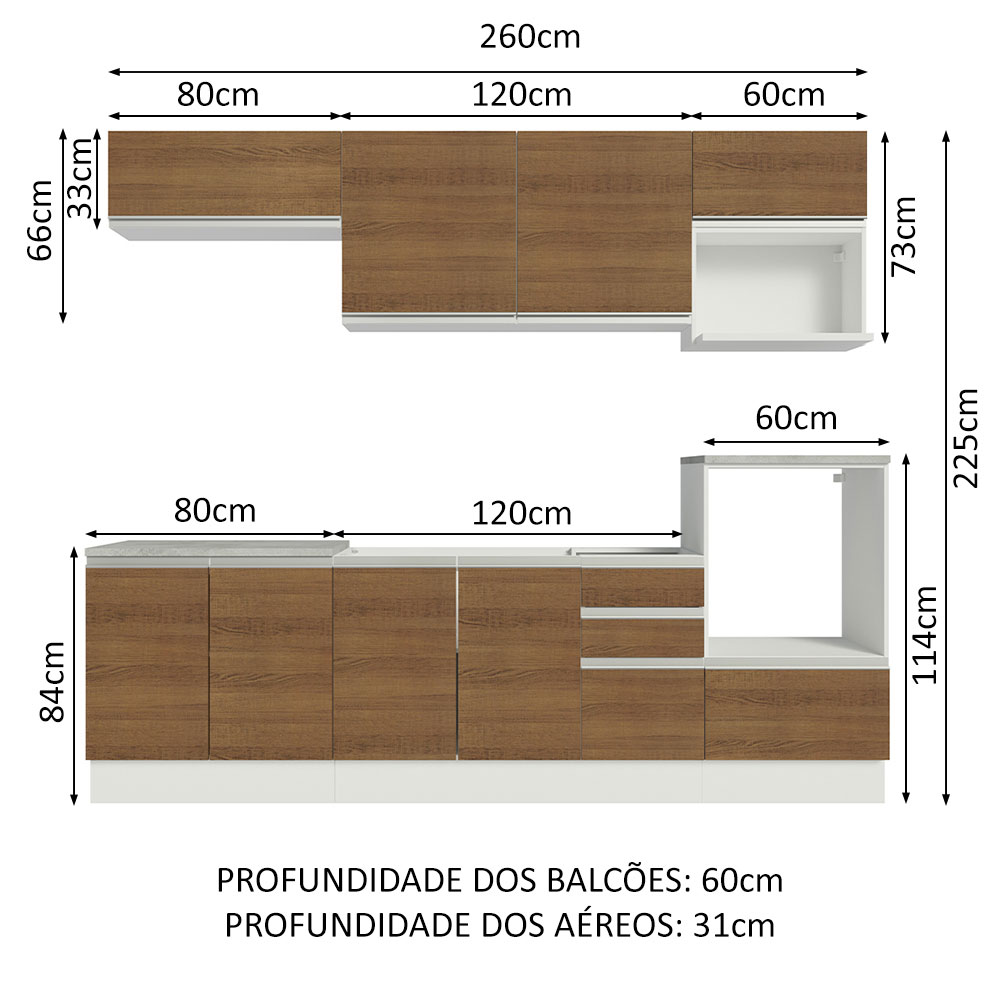 Foto 4 pulgar | Cocina Integral Madesa Glamy Blanco Rústico 260 cm x 60 cm