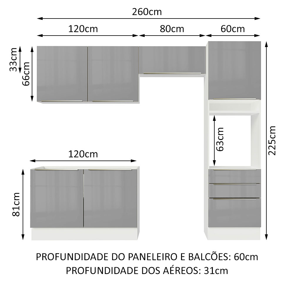 Foto 4 pulgar | Cocina Integral Completa Madesa Lux Blanco con Gris 260 cm