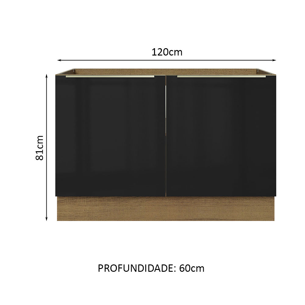 Foto 3 pulgar | Gabinete de Cocina Madesa Lux Rústico Negro para Fregadero de 120 cm 2 puertas