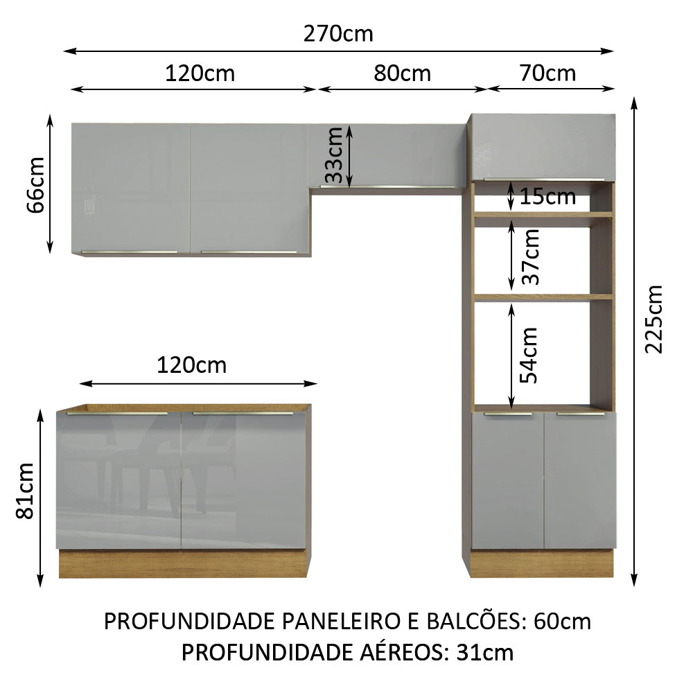 Foto 4 pulgar | Cocina Integral Completa Madesa Lux Rústico Gris 270 cm