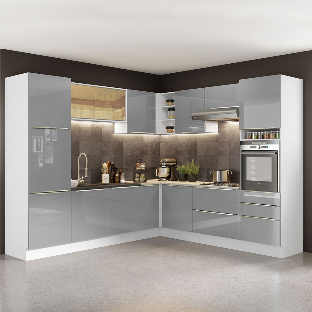 Cocina Integral de Esquina Madesa Lux Blanco con Gris 546 cm