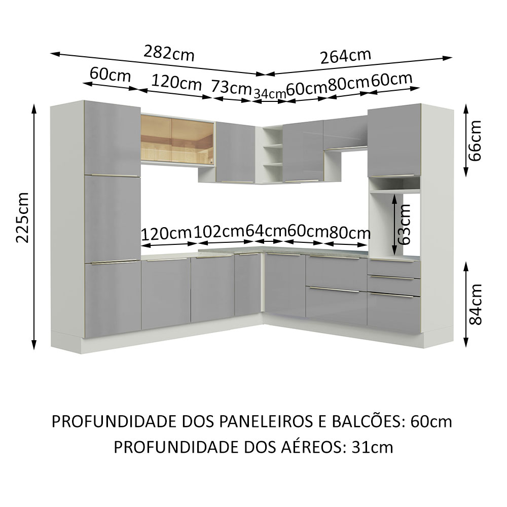 Foto 4 pulgar | Cocina Integral de Esquina Madesa Lux Blanco con Gris 546 cm