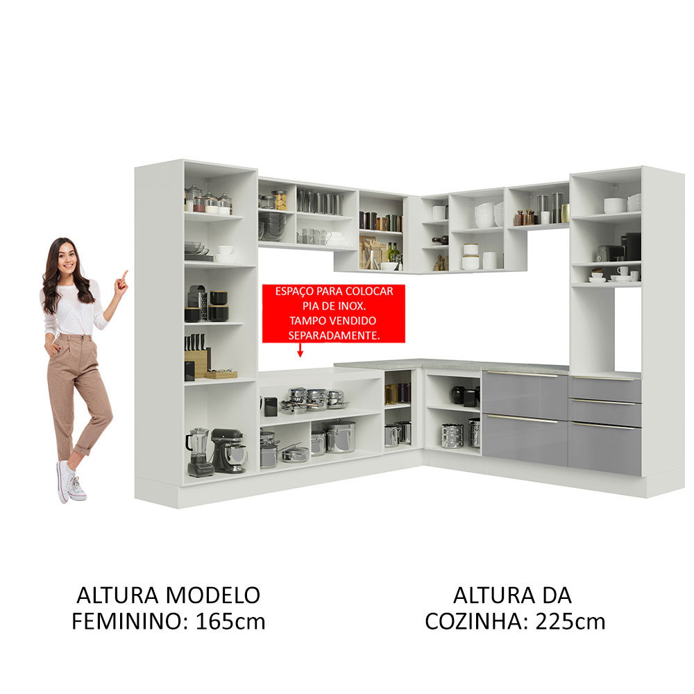 Foto 6 pulgar | Cocina Integral de Esquina Madesa Lux Blanco con Gris 546 cm