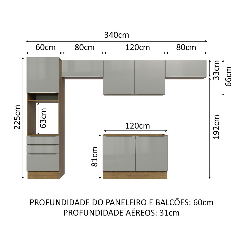 Foto 4 pulgar | Madesa Gabinete De Cocina Integral Completa 340 Cm Lux Rústico/gris 01