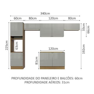 Foto 3 | Madesa Gabinete De Cocina Integral Completa 340 Cm Lux Rústico/gris 01