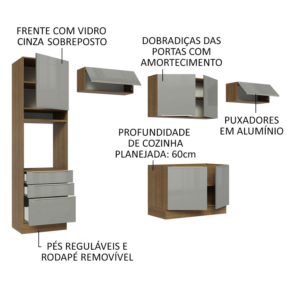 Foto 5 pulgar | Madesa Gabinete De Cocina Integral Completa 340 Cm Lux Rústico/gris 01