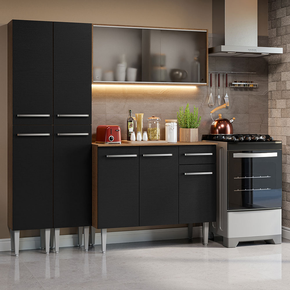 Foto 1 | Madesa Gabinete De Cocina Integral Compacta 169 Cm Emilly Rustic/negro 10