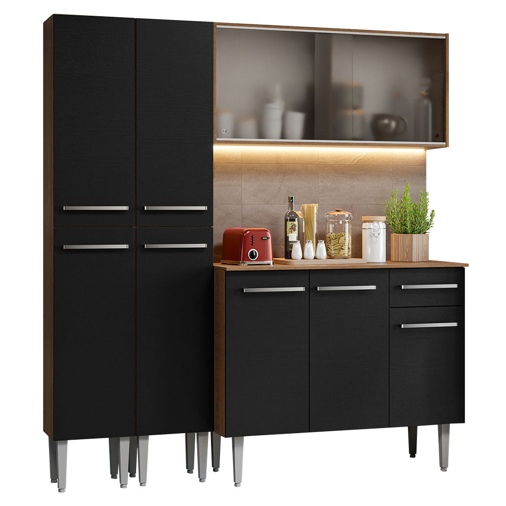 Foto 3 pulgar | Madesa Gabinete De Cocina Integral Compacta 169 Cm Emilly Rustic/negro 10