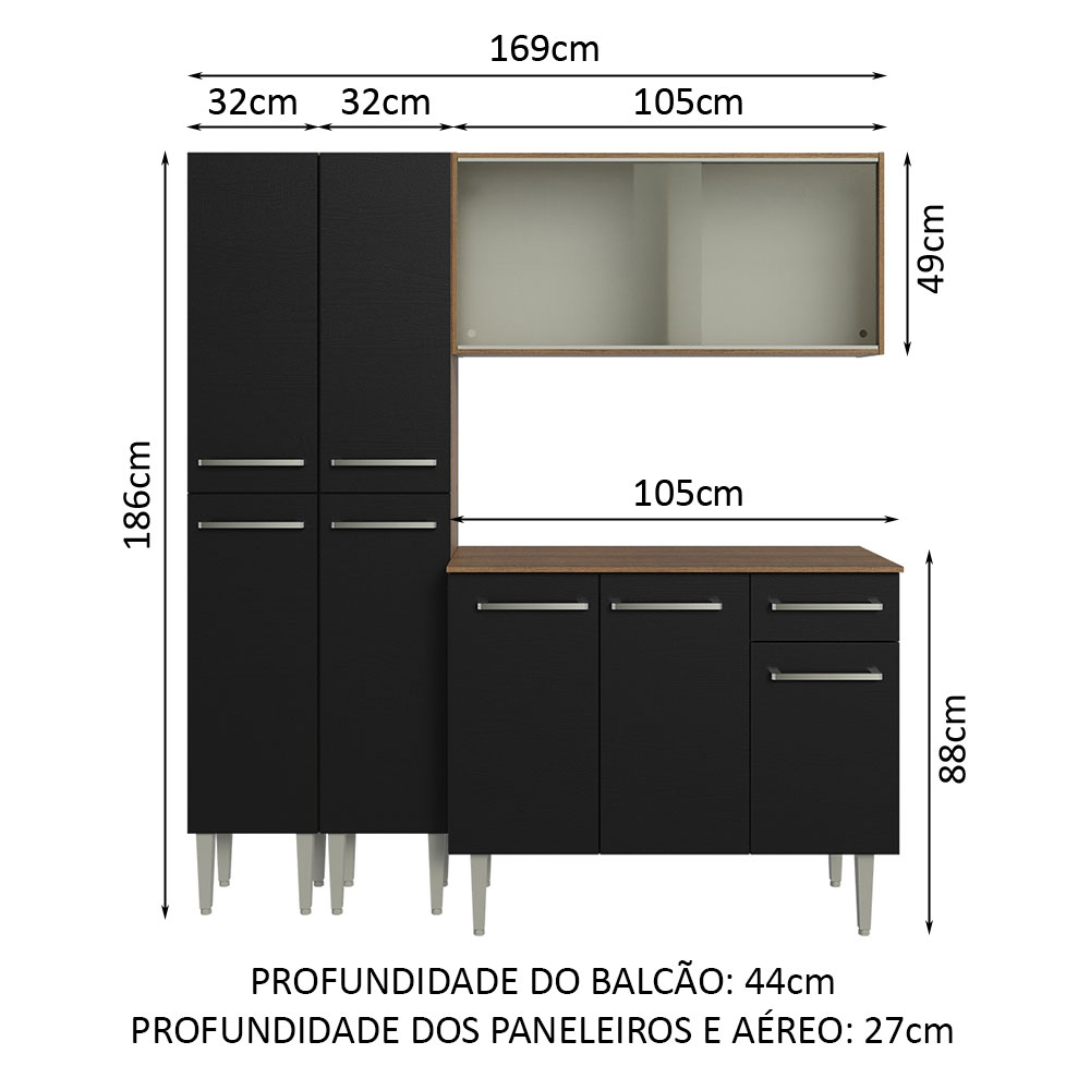 Foto 4 pulgar | Madesa Gabinete De Cocina Integral Compacta 169 Cm Emilly Rustic/negro 10