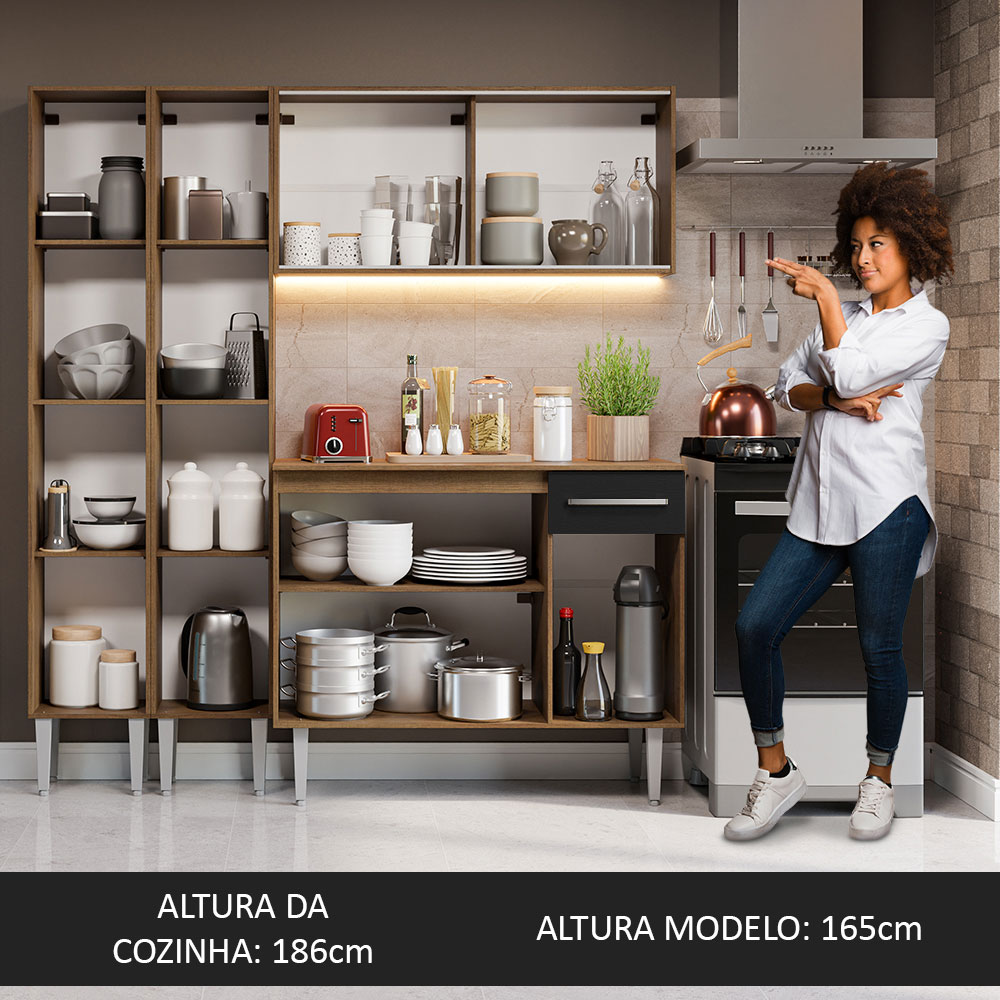 Foto 6 pulgar | Madesa Gabinete De Cocina Integral Compacta 169 Cm Emilly Rustic/negro 10