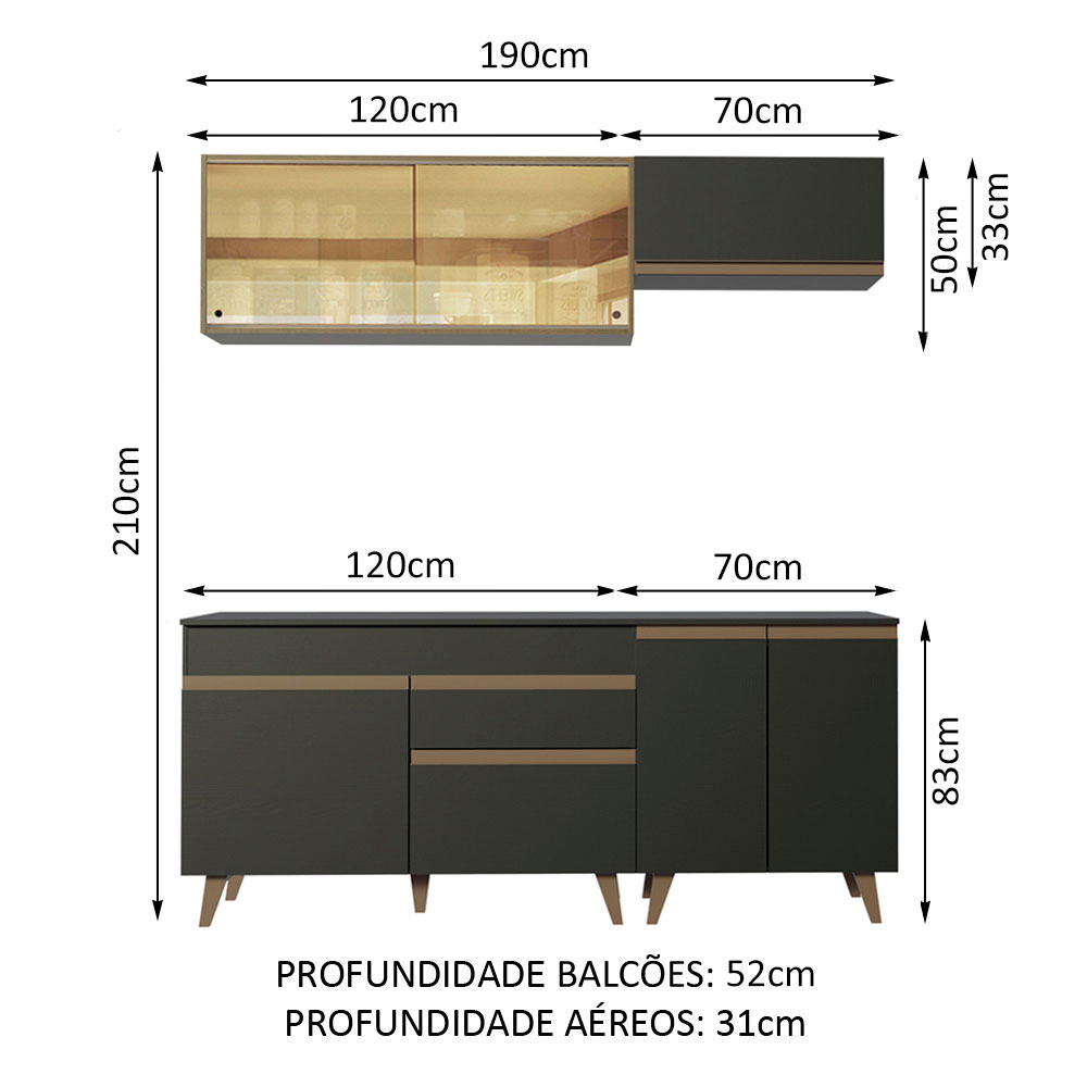 Foto 3 | Gabinete De Cocina Madesa Compacta 190 Cm Reims Negro/rústico 01