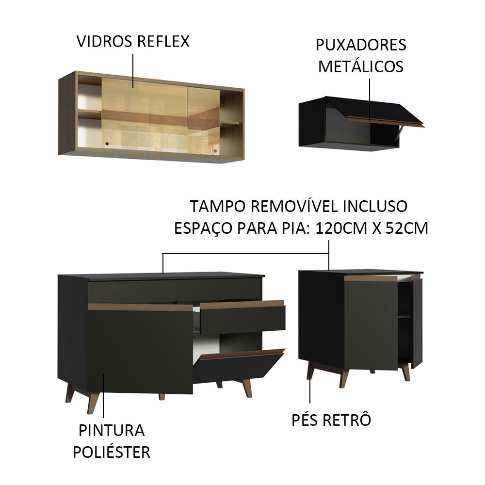 Foto 5 pulgar | Gabinete De Cocina Madesa Compacta 190 Cm Reims Negro/rústico 01