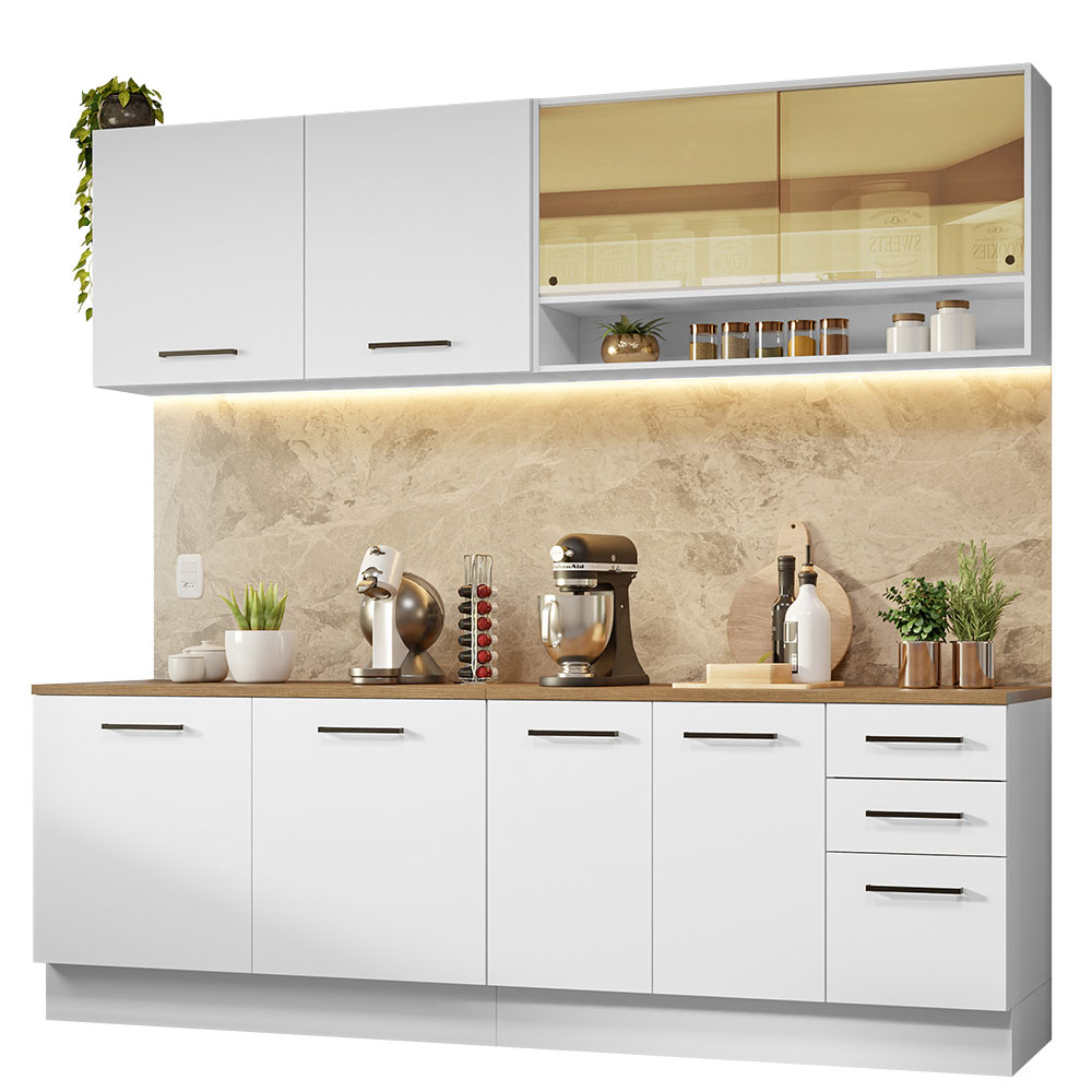 Foto 2 pulgar | Gabinete De Cocina Madesa Integral 240 Cm Con Encimera De 60 Cm Agata Blanco/Rústica 01