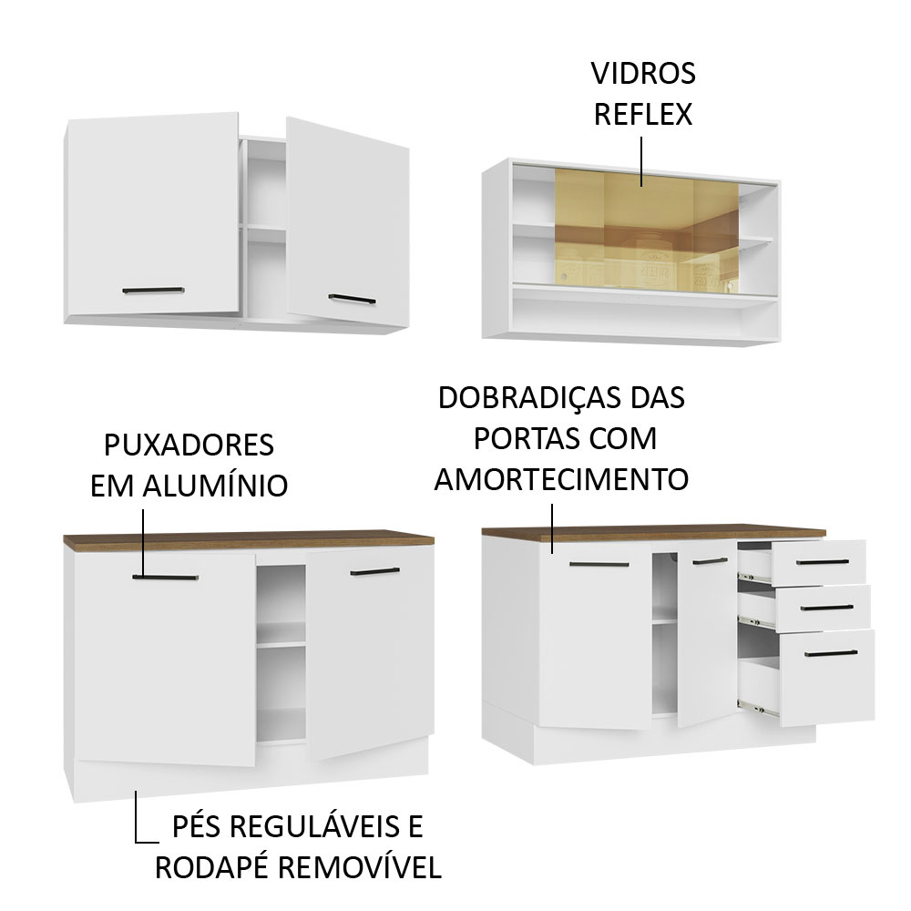 Foto 4 pulgar | Gabinete De Cocina Madesa Integral 240 Cm Con Encimera De 60 Cm Agata Blanco/Rústica 01