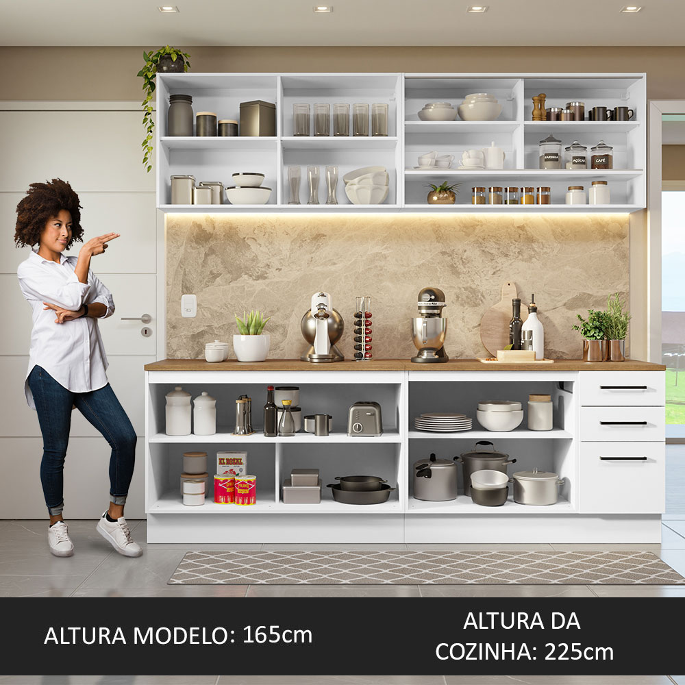 Foto 7 pulgar | Gabinete De Cocina Madesa Integral 240 Cm Con Encimera De 60 Cm Agata Blanco/Rústica 01