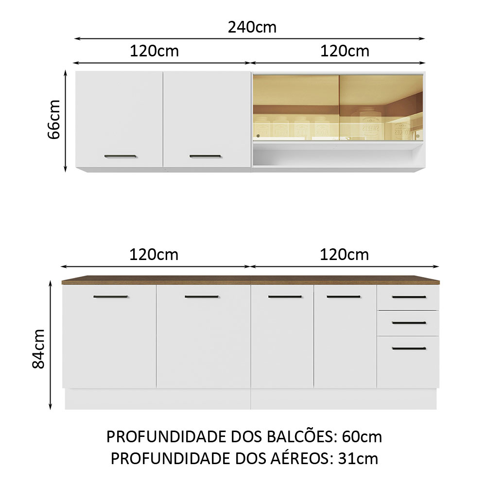 Foto 9 pulgar | Gabinete De Cocina Madesa Integral 240 Cm Con Encimera De 60 Cm Agata Blanco/Rústica 01