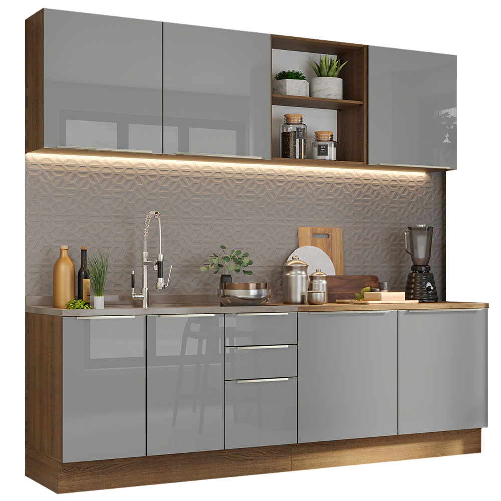 Gabinete De Cocina Integral Madesa Completa 240 Cm Lux Rústico/gris 05