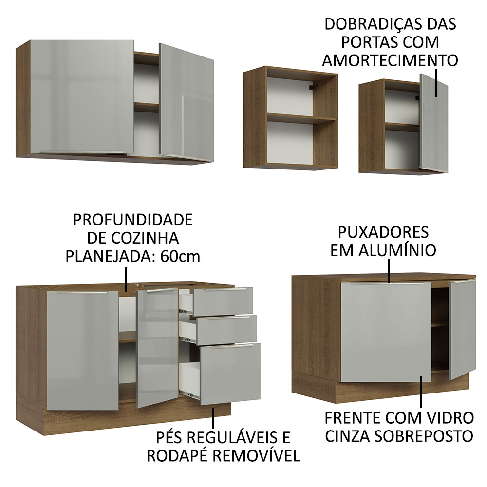 Foto 4 pulgar | Gabinete De Cocina Integral Madesa Completa 240 Cm Lux Rústico/gris 05