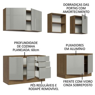 Foto 3 | Gabinete De Cocina Integral Madesa Completa 240 Cm Lux Rústico/gris 05