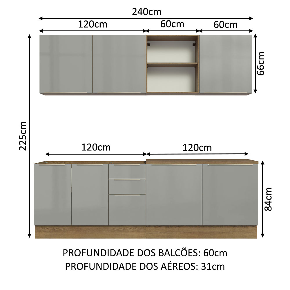 Foto 6 pulgar | Gabinete De Cocina Integral Madesa Completa 240 Cm Lux Rústico/gris 05