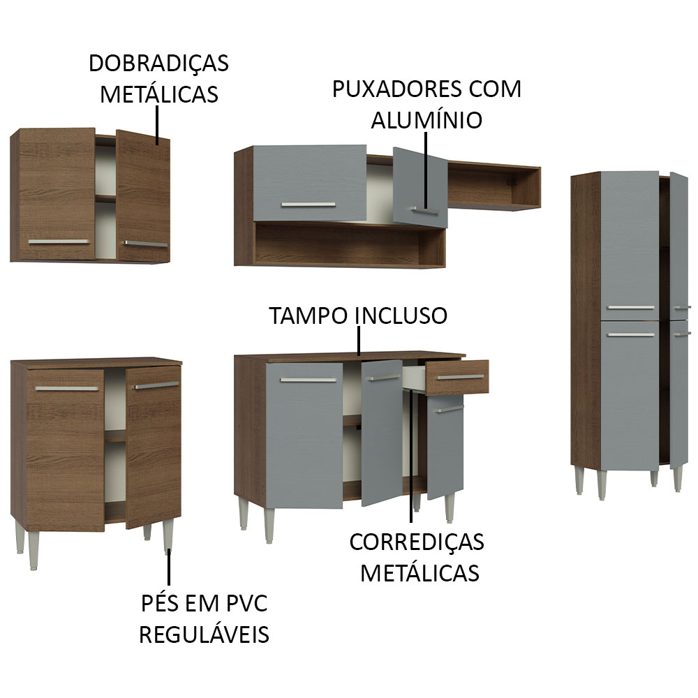 Foto 5 pulgar | Gabinete de Cocina Integral Madesa Emilly Rústico/Gris