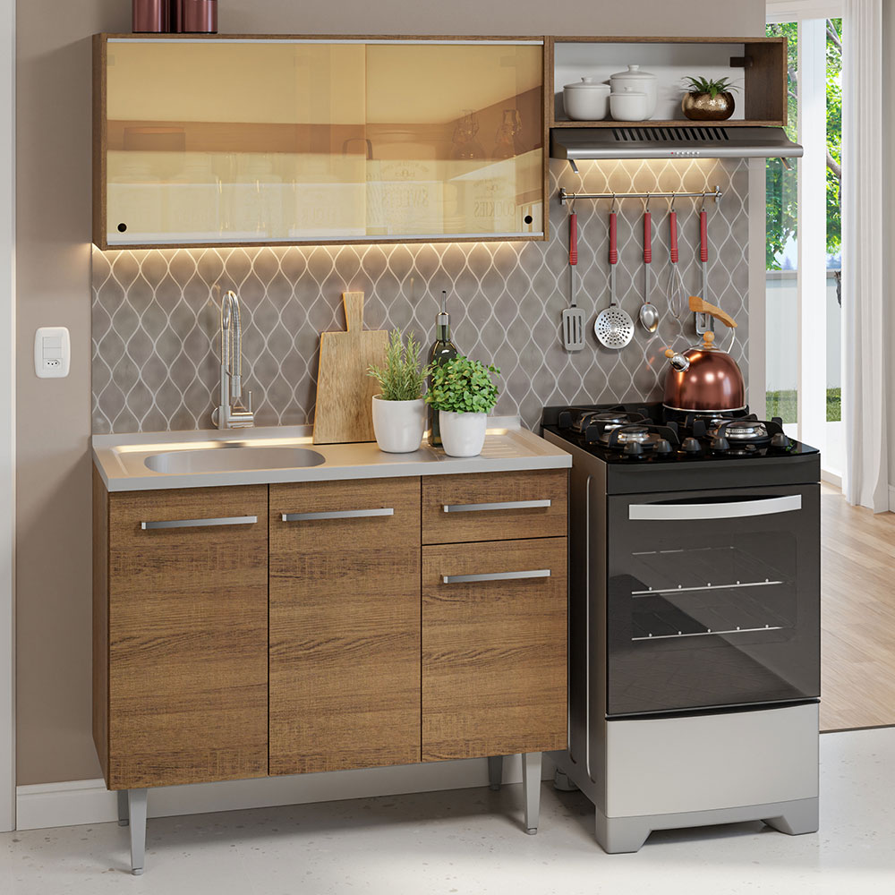 Foto 2 pulgar | Gabinete de Cocina Integral Compacta Madesa con Fregadero Emilly Rustic