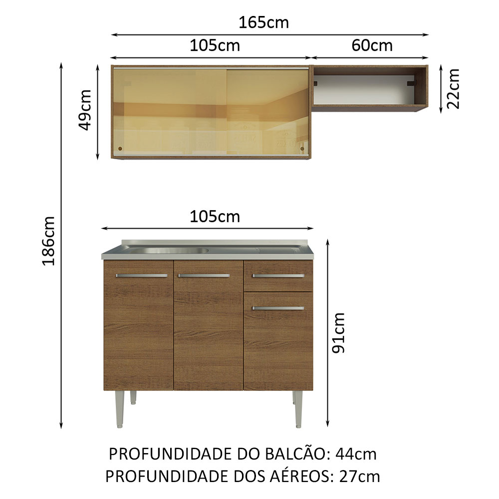 Foto 4 pulgar | Gabinete de Cocina Integral Compacta Madesa con Fregadero Emilly Rustic