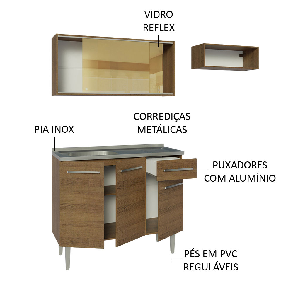 Foto 5 pulgar | Gabinete de Cocina Integral Compacta Madesa con Fregadero Emilly Rustic