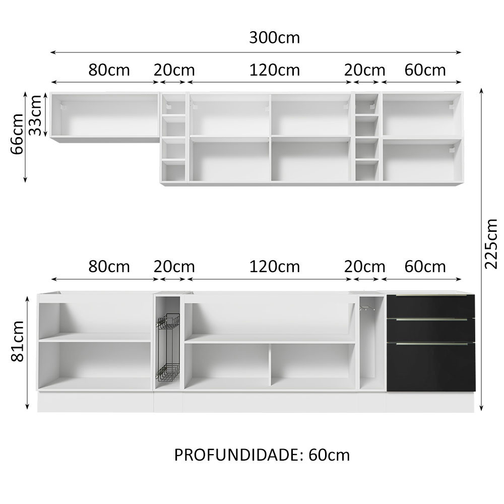 Foto 4 pulgar | Gabinete de Cocina Integral Completa Madesa Lux Sabrina Blanco/Negro