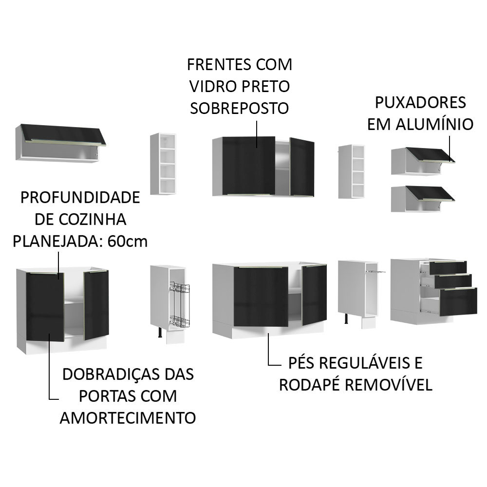 Foto 5 pulgar | Gabinete de Cocina Integral Completa Madesa Lux Sabrina Blanco/Negro