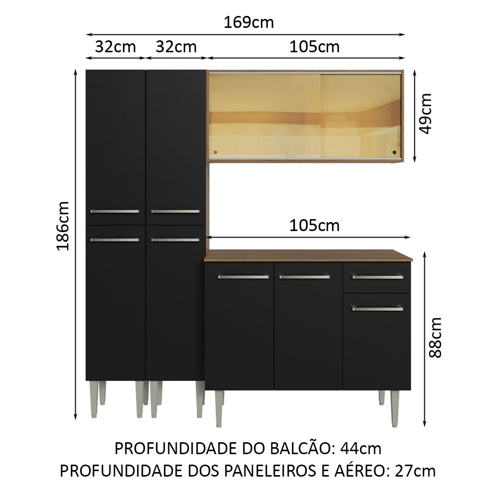 Foto 4 pulgar | Gabinete de Cocina Integral Compacta Madesa Emilly Rústico/Negro