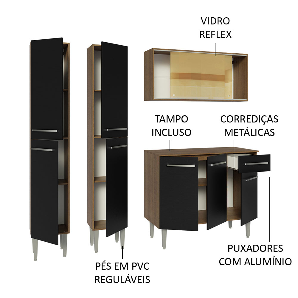 Foto 5 pulgar | Gabinete de Cocina Integral Compacta Madesa Emilly Rústico/Negro