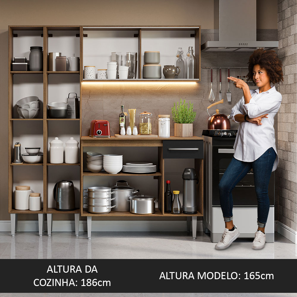 Foto 6 pulgar | Gabinete de Cocina Integral Compacta Madesa Emilly Rústico/Negro