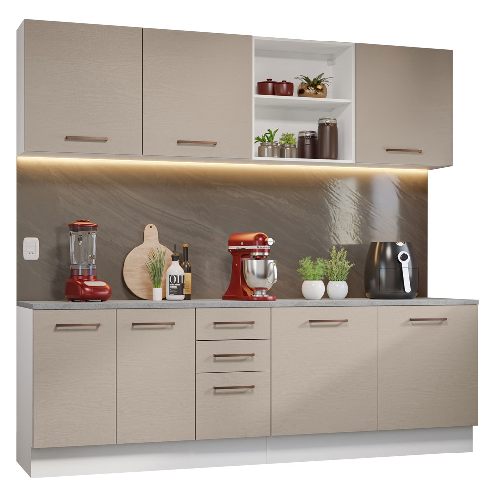 Foto 2 pulgar | Gabinete de Cocina Integral Madesa 240 cm x 60 cm Agata Blanco y Crema 02