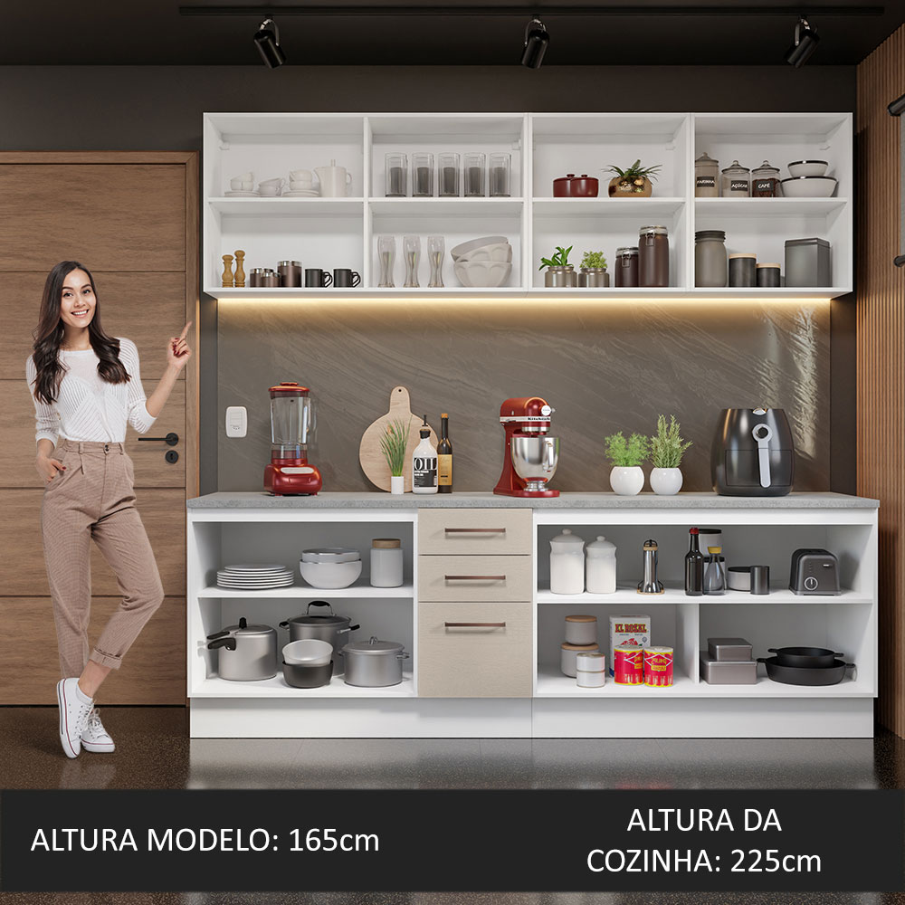 Foto 4 pulgar | Gabinete de Cocina Integral Madesa 240 cm x 60 cm Agata Blanco y Crema 02