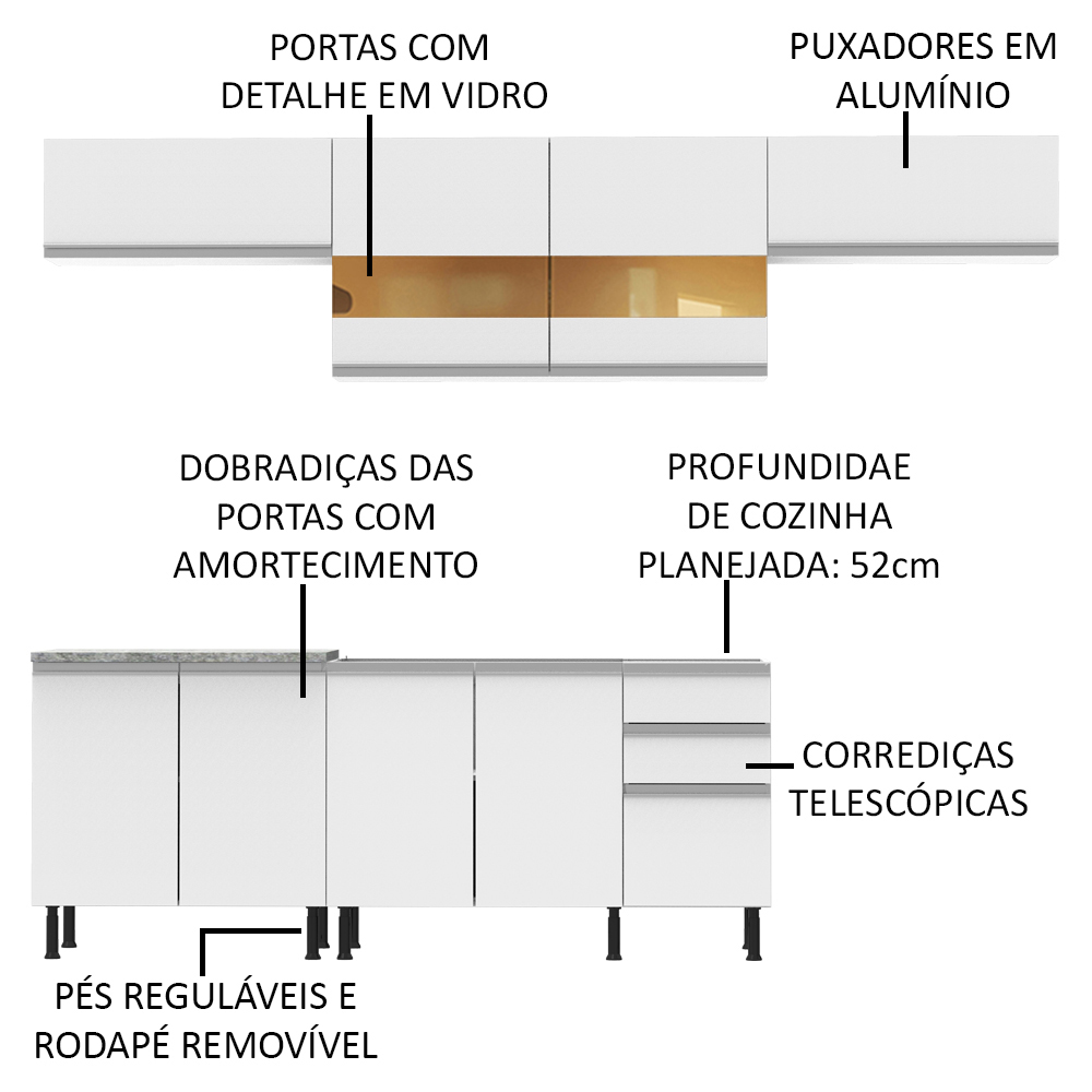 Foto 4 pulgar | Gabinete de Cocina Completa con Armario y Mostrador Madesa sin Tablero y Fregadero Mariana Blanco