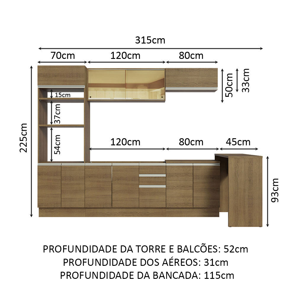 Foto 4 pulgar | Gabinete de Cocina Integral Completa Madesa 315 cm Glamy Rústico 01