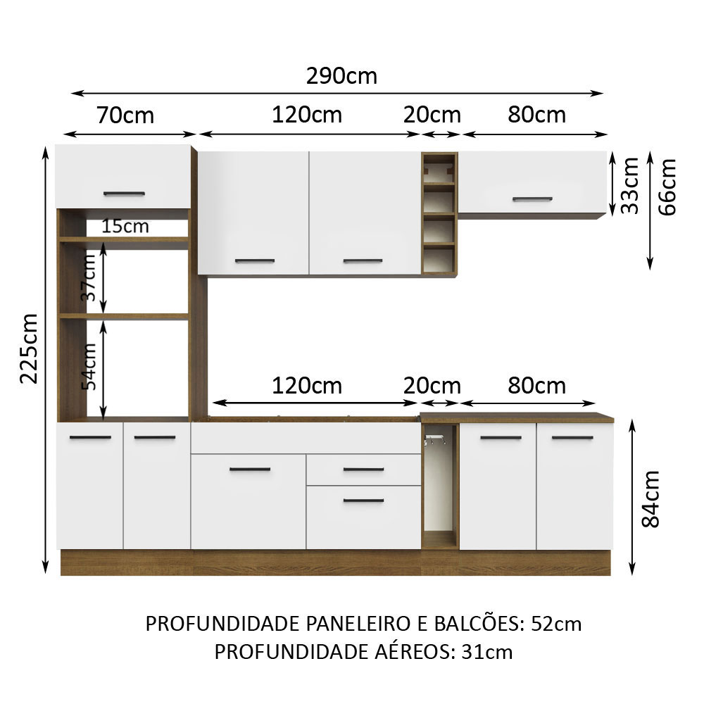 Foto 4 pulgar | Gabinete de Cocina Integral Completa Madesa 290 cm Agata Rústico y Blanco 01