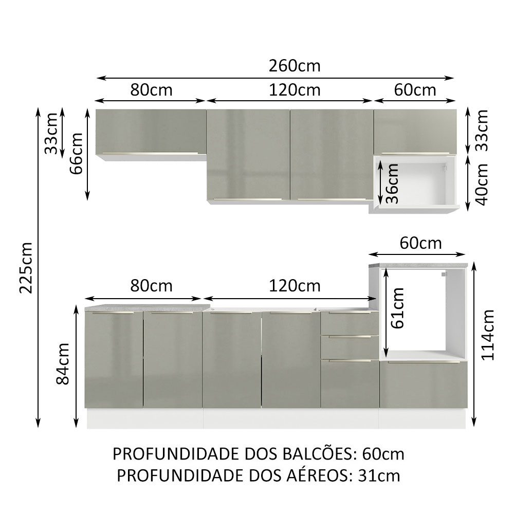 Foto 3 | Gabinete de Cocina Integral Completa Madesa 260 cm Lux Blanco y Gris 07